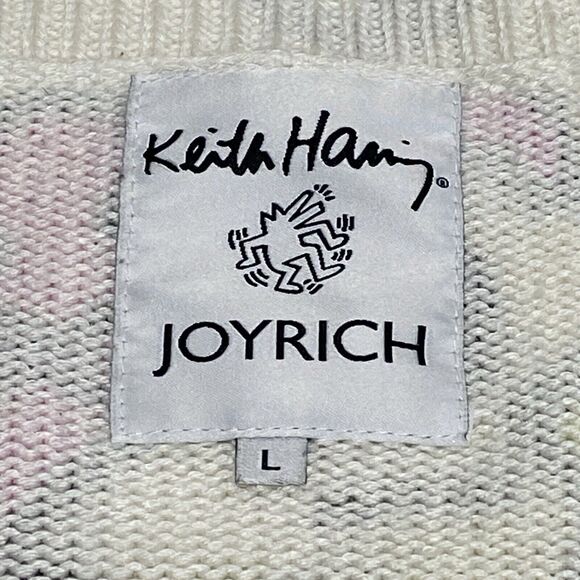 JOYRICH X Keith Haring Sweater Size Large Multicolor Dancing People Dogs Pop Art - Picture 10 of 13